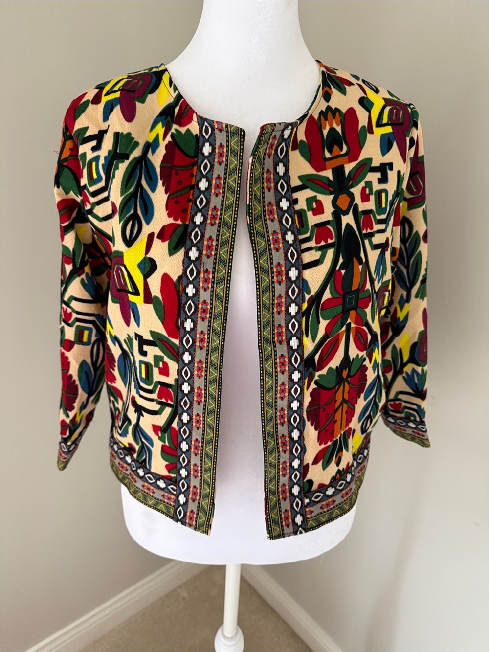 SHEIN Multicolor Floral Print Open Front Jacket - Cream Base